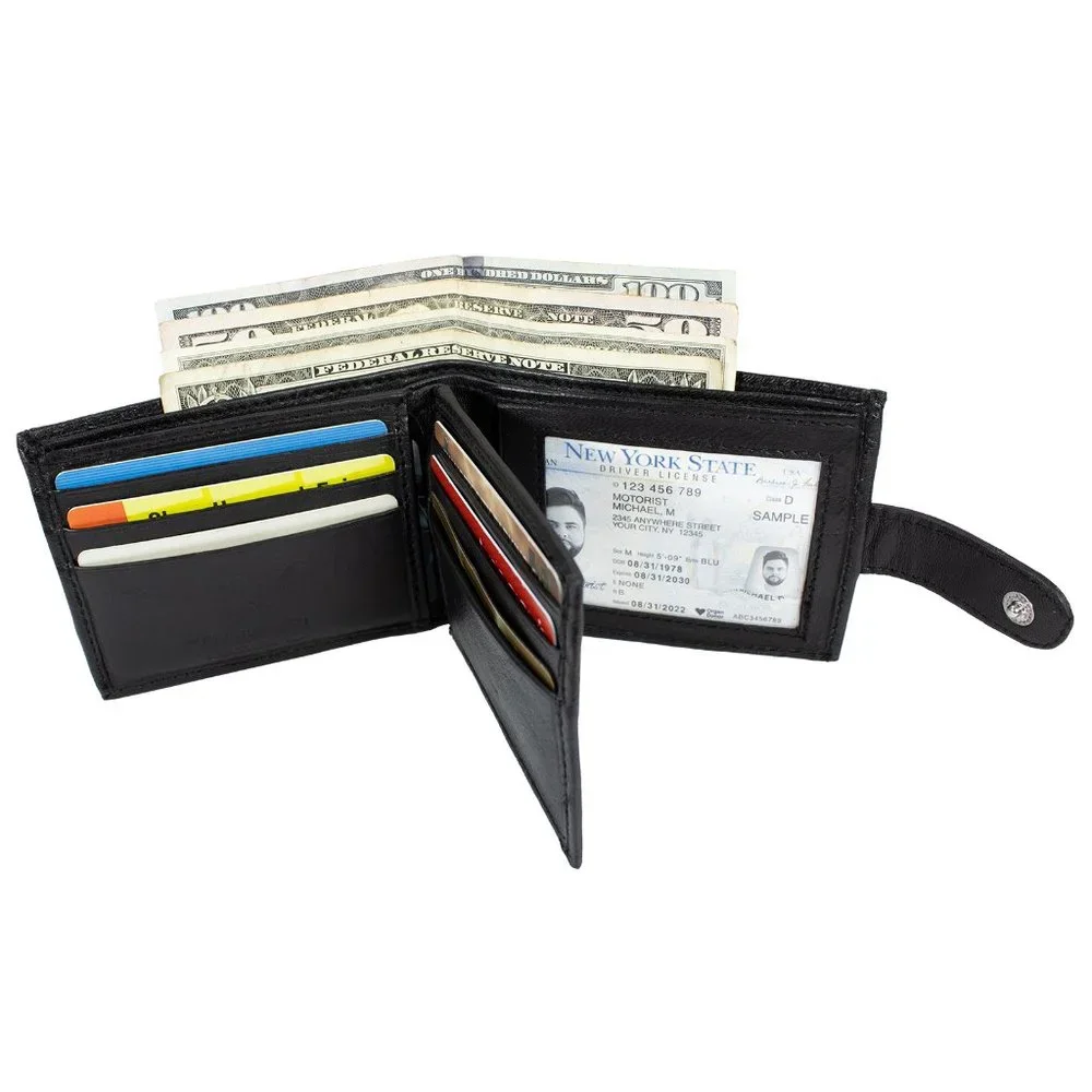 Men Wallet, Lambskin Leather Bifold Black Wallet